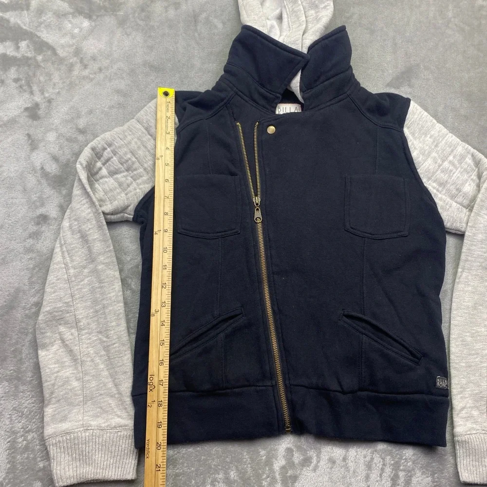 Billabong Two-Toned Hooded Girls Moto Gray Asymmetrical Zip Fleece Jacket Medium